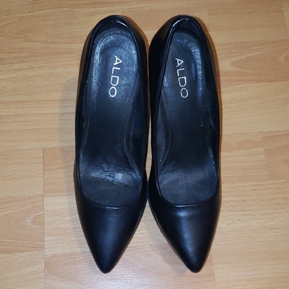 Black leather, suede platforms - Picture 4 of 4